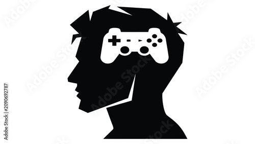 Foto Human profile silhouette features a game controller integrated into the head design