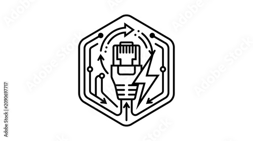 Obraz na plátně Ethernet Network Cable Plug with Lightning Bolt and Circuit Board Icon