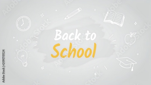 Back to school themed doodles and sketches with a light gray background featuring academic objects apple art background books chalkboard