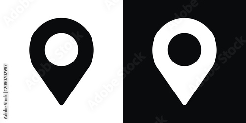 Принти на полотні Map pointer pinpoint icon set, solid black and white navigation marker for digital maps, travel apps, tracking, and location placement design