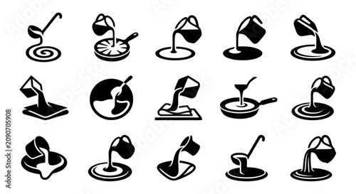 Принти на полотні Pouring Liquid Icons: Cooking, Food Preparation, and Fluid Dynamics