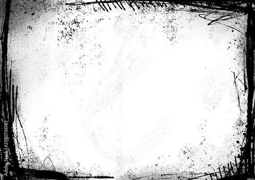 Black Grunge Border Frame Overlay with Transparent Center PNG