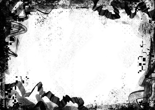 Hand Drawn Grunge Border Overlay with Modern Ribbon Graffiti Elements, transparent PNG