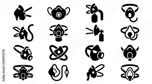 Fotografija Collection of respirator masks and breathing apparatus icons