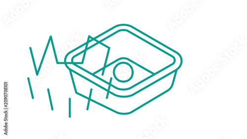 Minimalist vector icon illustration of soccer ball trap goal in teal square frame, flat simple clean line design for sports apps and websites, scalable graphic element for modern interface