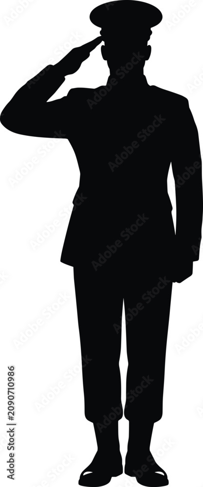 Fototapeta premium Silhouette of military officer in formal uniform saluting symbolizing respect discipline honor and armed forces service