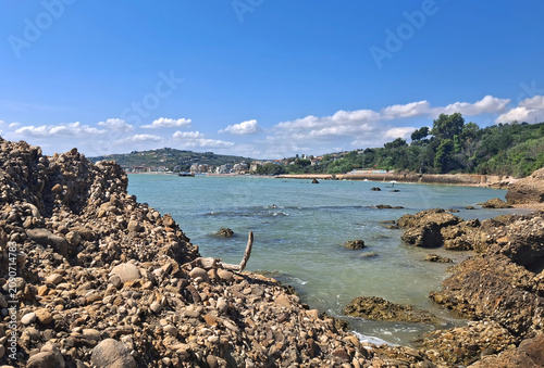Scenic view of the sea and rocks with the Vasto Marina in Abruzzo in the background