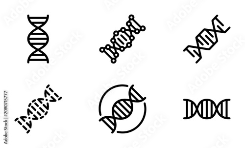 Bild auf Leinwand DNA Helix Icons Set, Genetic Code Symbols, Molecular Biology Vector Graphics, Sc