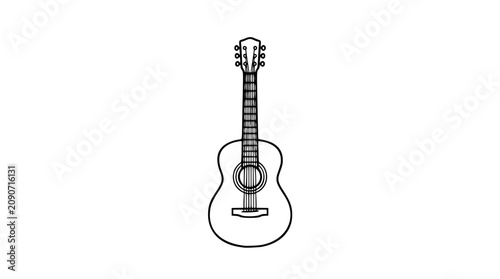 Schilderij op canvas Acoustic guitar line vector icon, hand-traced outline illustration with strings,