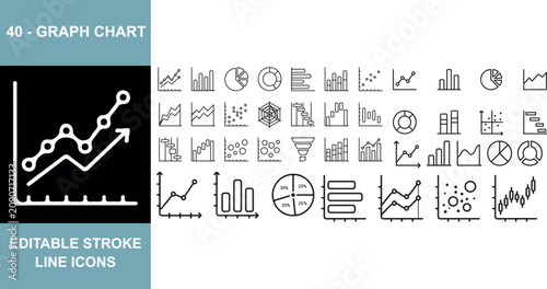 stroke line icons set of 40 different graph charts