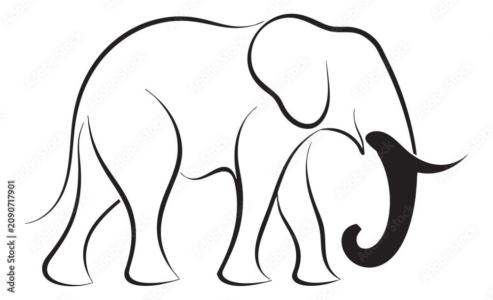 Fototapeta premium Vector illustration of an elegant minimalist line art elephant mascot logo design