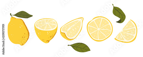 Schilderij op canvas Fresh yellow lemons collection in a row