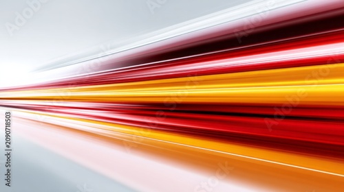 Streaks of red and yellow light move rapidly forward on a bright background.