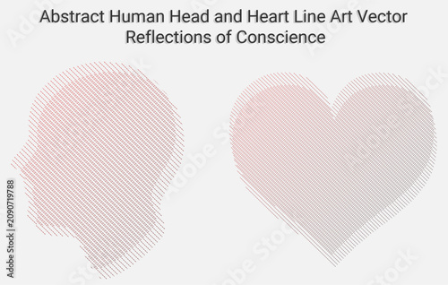 Konstfotografi Abstract Human Head and Heart Line Art Vector Reflections of Conscience