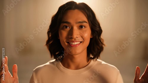 A Young Asian Man Experiencing a Spiritual Awakening and Divine Light