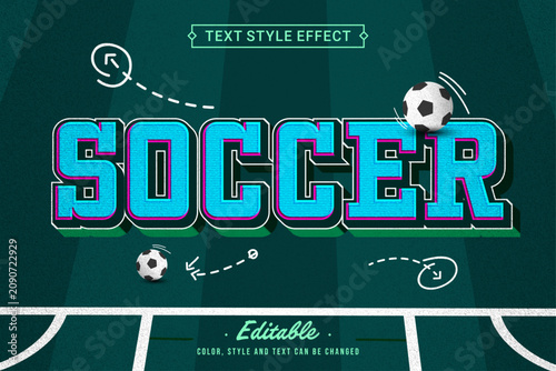 Soccer Typography Graphic Style with Football Balls, Tactical Play Diagram and Green Field Background