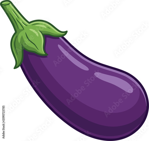 Εκτύπωση καμβά Fresh raw purple eggplant vegetable with green calyx stem isolated on a plain wh