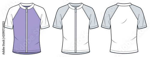 Unisex Cycling Top Fashion Flat Technical Drawing Template, Lavender, Front and Back View with Outline, Activewear CAD Mockup
