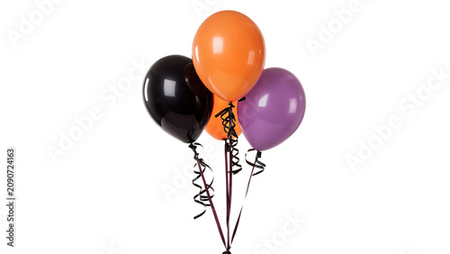 Foto Group of three colorful helium party balloons isolated on a transparent backgrou