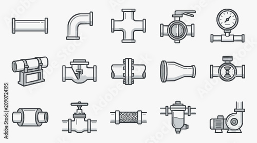 Photos Sleek Monochromatic Line Drawing Collection of Various Plumbing Fixtures and Val
