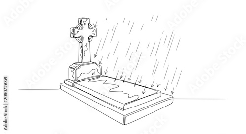 Konstfotografi Hand-drawn Sketch of Celtic Cross Gravestone in Rain