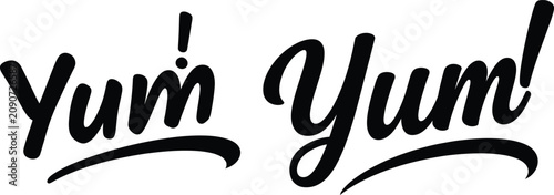 Yum yum typography bold brush script lettering design for food branding