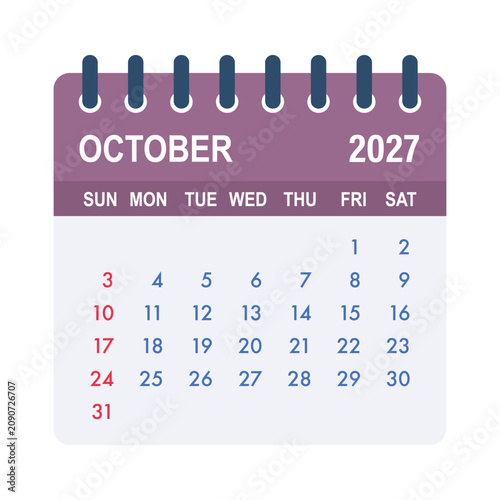 October 2027 calendar page organized for planning