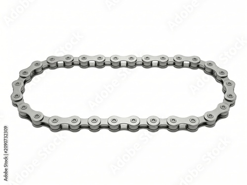 Silver Bicycle Chain Formed in Oval Shape Isolated on White Background