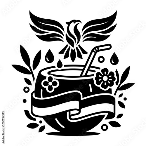 Graphic of drink container with phoenix emblem for Indonesian celebrations