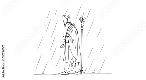 Tableau sur toile Bishop Walking in Rain, Clergy, Faith, Religion, Catholic, Sadness, Solitude, Li