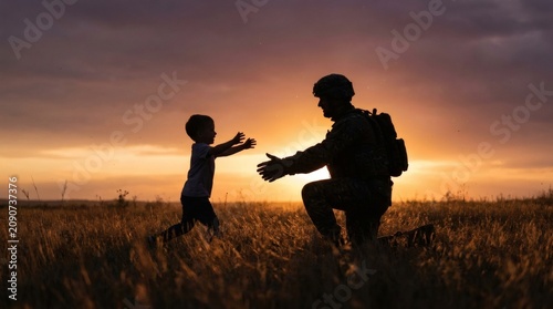 Soldier Reunion With Son At Sunset