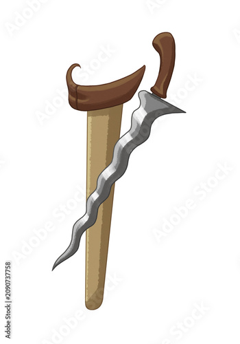 Bild auf Leinwand Ancient weapon: Keris illustration with watercolors.