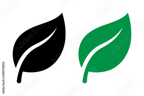 Photos Two stylized leaf one black one green on white background leaf green leaf black
