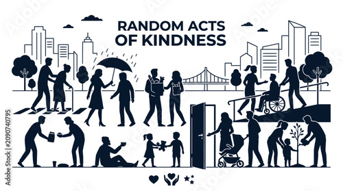 Tablou pe pânză Random acts of kindness scenes in city silhouettes.