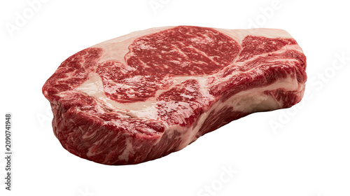 Obraz na plátně Raw marbled ribeye steak with thick fat cap, isolated on transparent background