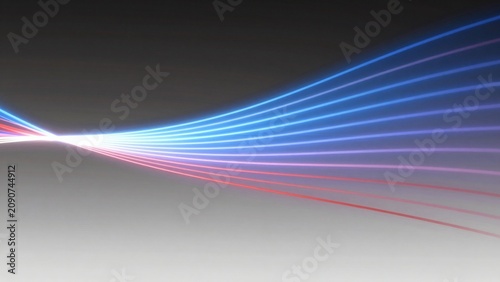 Abstract Glowing Blue and Red Fiber Optic Light Trails on Dark Background for Technology and Data Concept