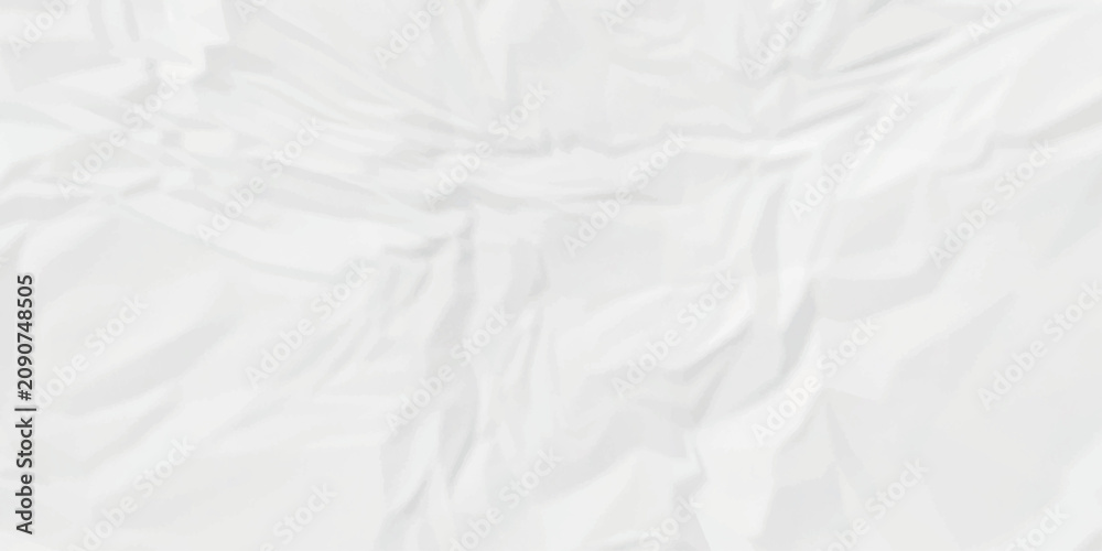 Fototapeta premium Crumpled paper background. White wrinkled paper texture evenly crumpled soft surface poster. Old paper background ripple soft white pattern wave crumple. Crushed and creased soft paper. 