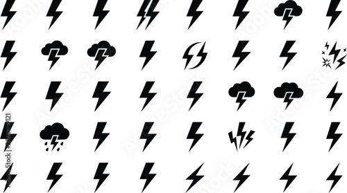 Fotografie Lightning bolt vector icon collection featuring thunderbolt shapes electric ener