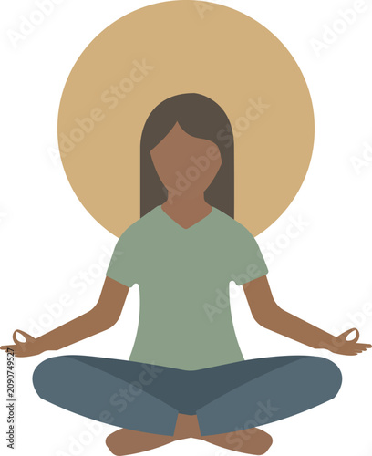 Woman practicing yoga and meditation in lotus pose illustration