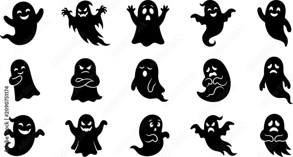 Obraz premium Halloween Ghost Vector Bundle With 15 Spooky Cute Scary Ghost Characters Collection