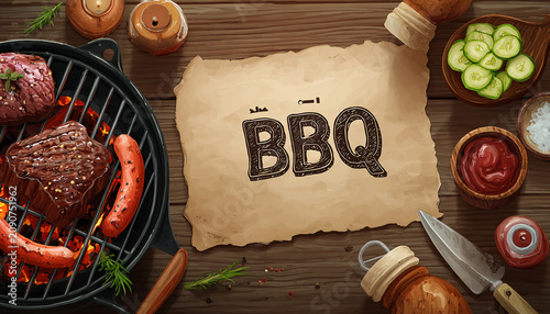 
BBQ banner with some different types of meat with colorful background generated by AI 
