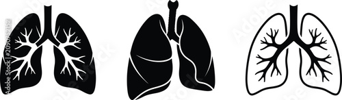 Cuadro en lienzo Human lungs anatomy vector icon set respiratory system black silhouette outline