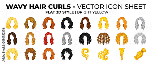 Photos Wavy hair curls and hairstyle icons in various colors and textures