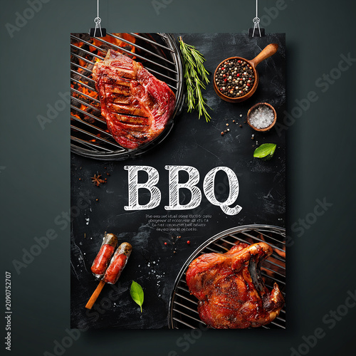 
BBQ banner with some different types of meat with colorful background generated by AI 
