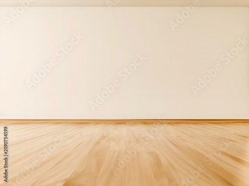 Empty room with wooden floor and plain wall. Clean, minimalist space. Suitable for interior design or staging