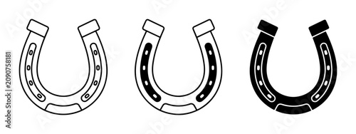 Horseshoe Icons Set: Lucky Charm, Equestrian Symbol, Luck, Good Fortune, Metal, Black and White Vector Graphics for Western Themes