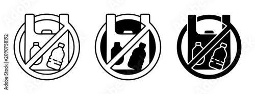Obraz na płótnie Plastic Bag Ban Icons, No Plastic Bottle Symbol, Eco-Friendly Shopping Vector Se