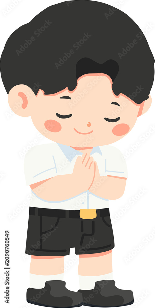 Obraz premium Boy Praying with Respectful Greeting