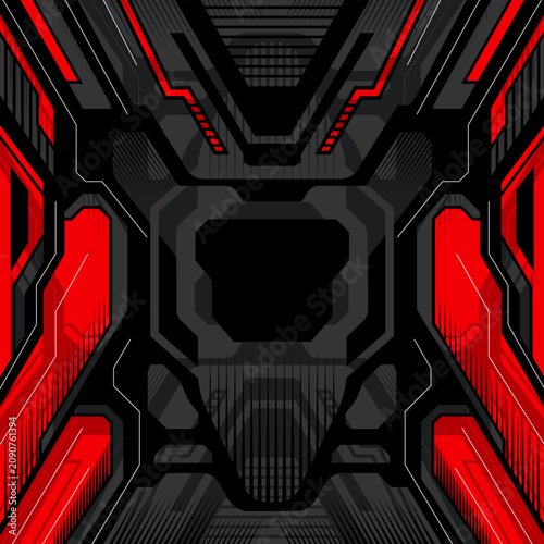 Futuristic Red and Black Mecha Gaming Background Geometric Cyberpunk Armor Vector Graphic