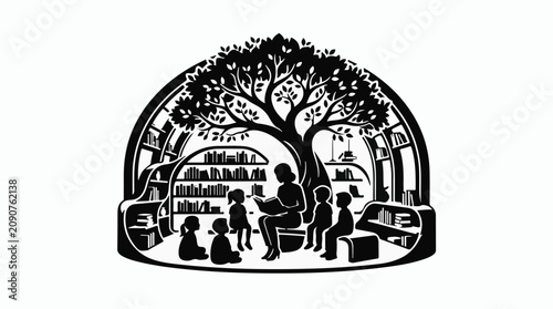 Diverse group of people gathering outdoors in urban park with trees and buildings, community social interaction concept